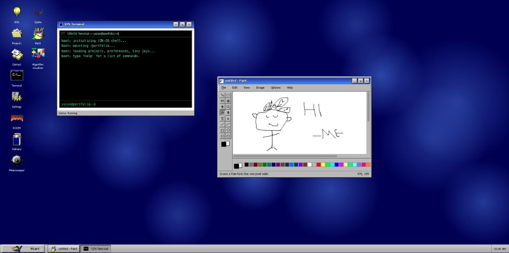 YZN-OS with Terminal and Paint open